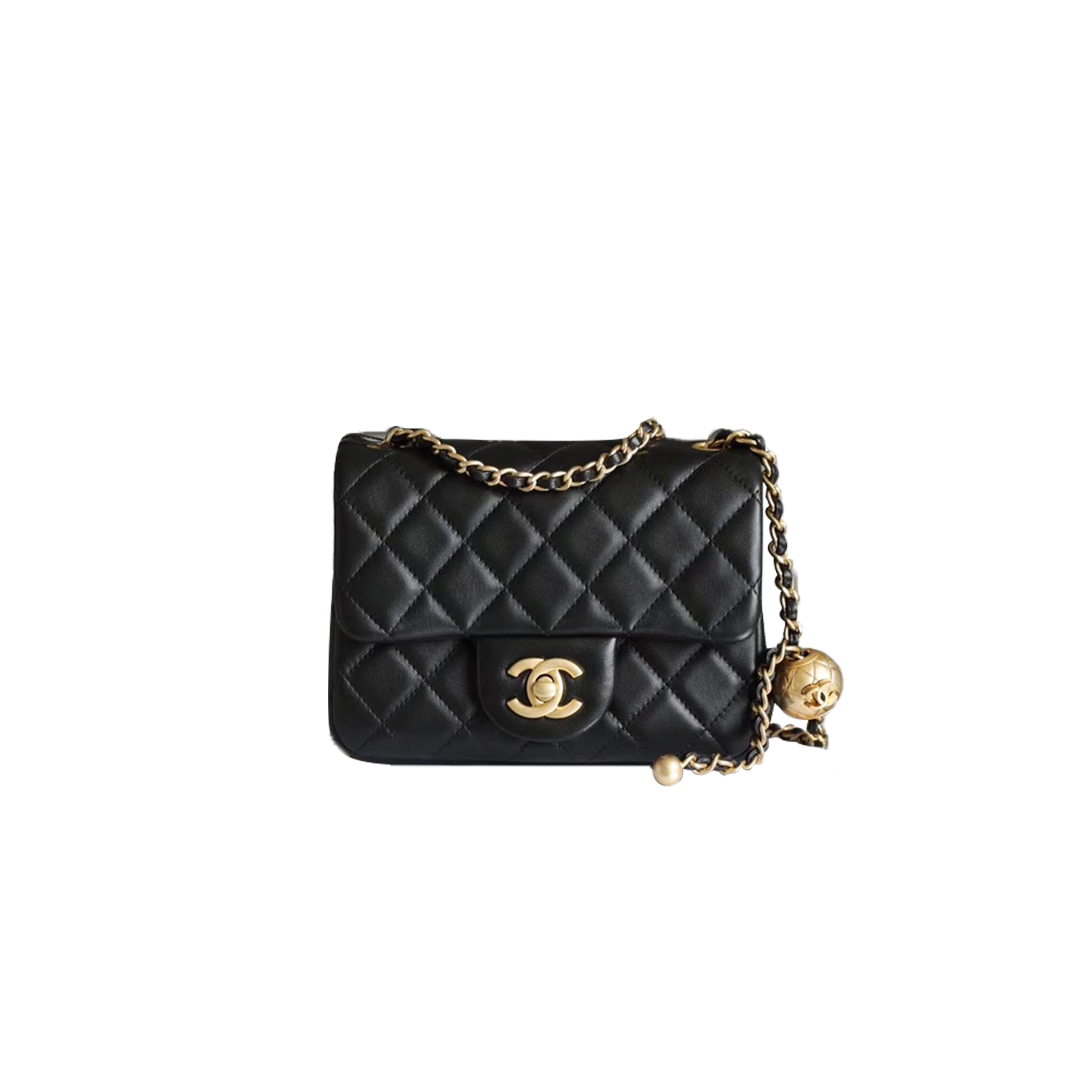 CHANEL MASTER LAMBSKIN QUILTED MINI PEARL CRUSH FLAP BLACK AS1786 (18*13*7cm)